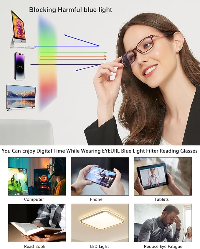 EYEURL Reading Glasses for Women-Blue Light Blocking For Women-3 Pack Computer Readers 0.75 Spring Hinge Anti UV Ray/Eye Strain/Glare Eyeglasses