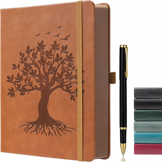 ZXHQ A4 360 Pages Lined Journaling Notebooks with Pen, Journals for Women Men Writing Notebook, Brown Edge, Hardcover, A4 Size 8.5'' x11'' Brown