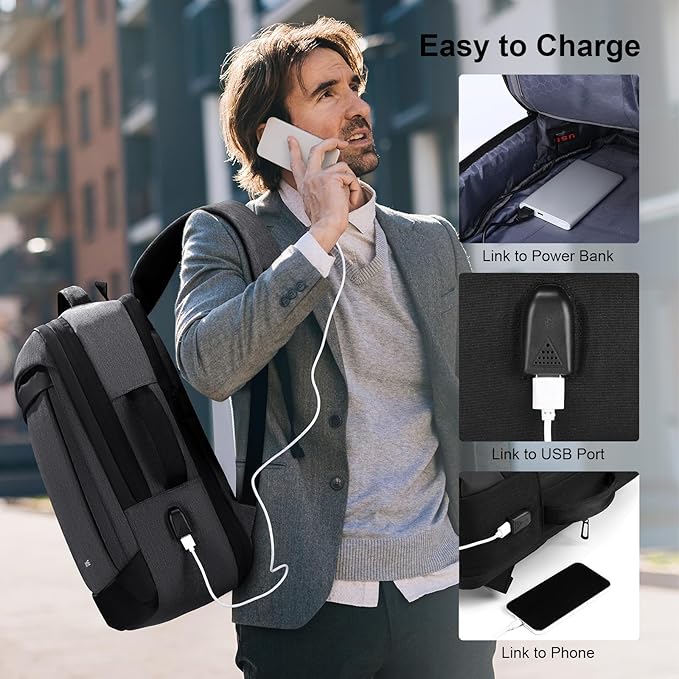 HOMIEE 30L Travel Laptop Backpack for Men Women, 15.6 Inch Expandable Backpack with USB Charging Port, Water Resistant Business Work College Bag, Grey