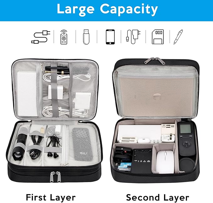 Electronic Organizer Travel Case, Travel Cord Organizer Case Portable Waterproof Cable Organizer Bag for Charger, Cord, USB, Power Bank, Earphone