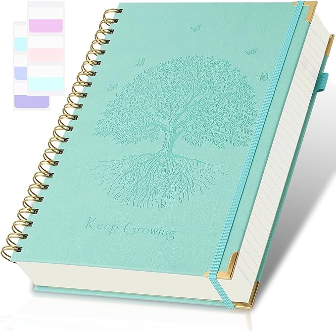 Spiral Notebook, College Ruled Notebook, 8.5" x 11", 300 Pages Leather Journals for Writing, A4 Hardcover Journaling Notebooks for Work School, 24pcs Tabs, Large Embossed Journal for Women Men, Teal