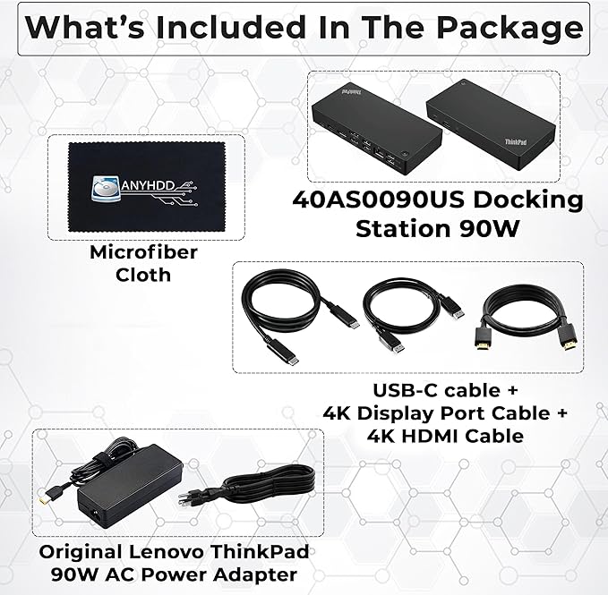 Lenovo 40AS0090US Thinkpad Docking Station Gen 2 - Supports 4K Display, 1 Year Warranty, Lenovo Docking Station with 90W Adapter, HDMI, USB-C, DisplayPort Cables - USB-C Thunderbolt 3 Dock (Renewed)