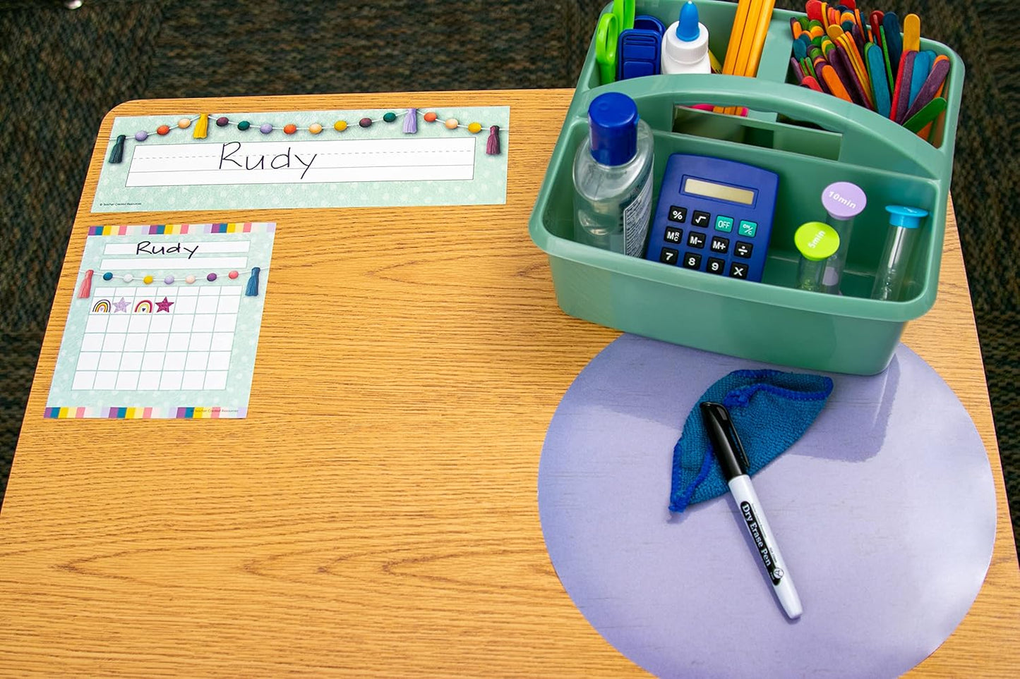 Teacher Created Resources Eucalyptus Green Portable Plastic Storage Caddy 6-Pack for Classrooms, Kids Room, and Office Organization, 3 Compartments