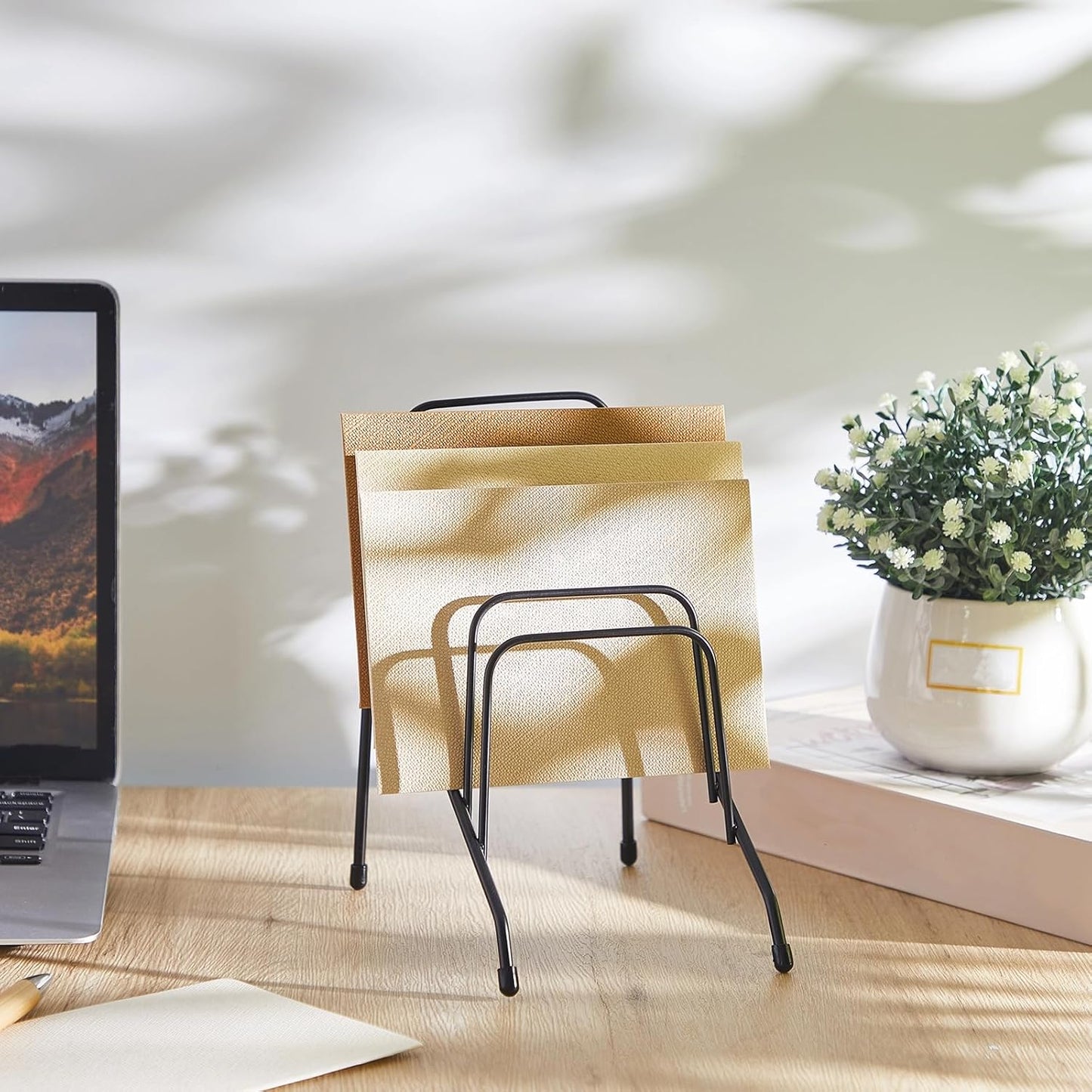 6 Pcs Metal Incline Desk Flip Organizer Rack Small Desktop File Sorter Wire Organizer Vertical Incline File Holder Stand for Mail Paper Book Magazine Filing Office Desk, 6 Sections