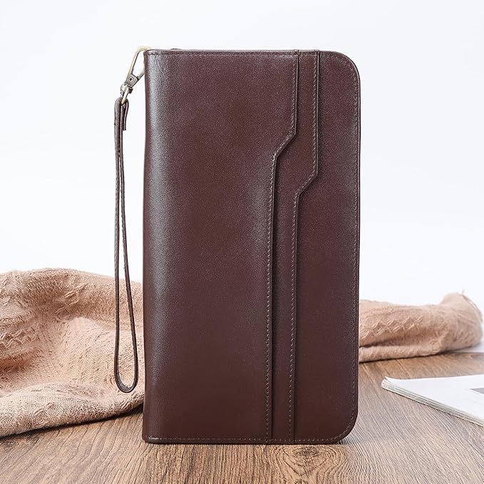 Polare Full Grain Leather Family Travel Passport Wallet and Documents Organizer RFID Blocking Case Holder Fits 6 Passports for Men and Women