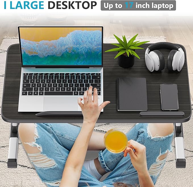 Slendor Laptop Desk Adjustable Laptop Stand Foldable Bed Table Portable Lap Desk Folding Notebook Stand Reading and Writing Holder Breakfast Tray with Drawer and Cooling Fan for Bed Couch Sofa Floor