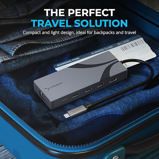 SABRENT USB-C Hub & SSD Enclosure, 6-Port Dock with M.2 SSD Slot, 90W Power Delivery, USB 3.0 & 2.0 Ports, 4K HDMI, RJ45 Gigabit Ethernet (HB-6PNV)