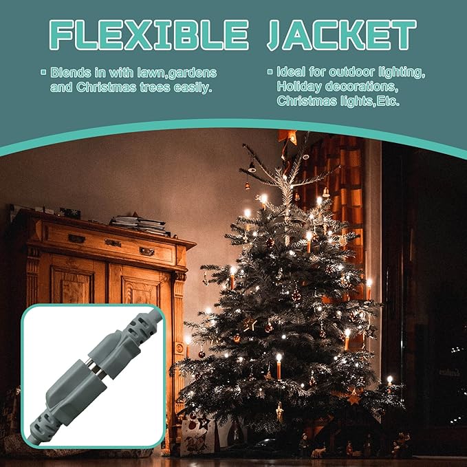 12 Ft Outdoor Extension Cord - 12/3 SJTW Heavy Duty Grey Extension Cable with 3 Prong Grounded Plug - Power Cord for Lawn, Garden, Appliances