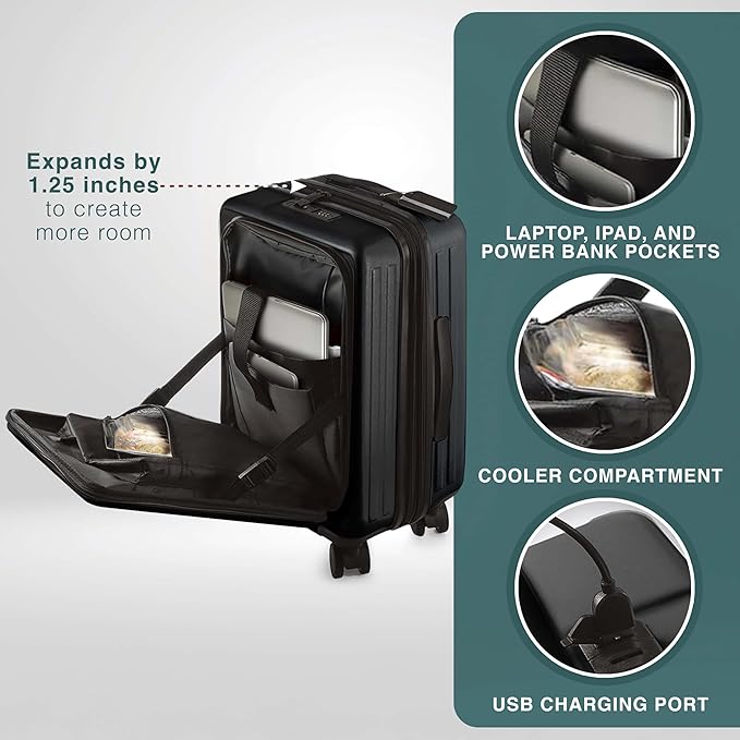 Luggage Sets 3 Piece, 22 Inch Carry on Luggage and 24 Inch Suitcases with Wheels Spinner, Durable Hard Shell Suitcase Set, Expandable Travel Suitcase, Black