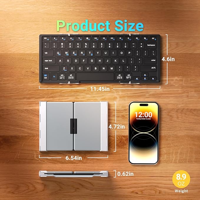 iClever Foldable Bluetooth Keyboard, BK05S Folding Wireless Portable Keyboard, Pair Up to 4 Devices, USB-C Rechargeable, Slim and Compact for iPad, Mac, Laptop, Smartphone, Tablet, PC