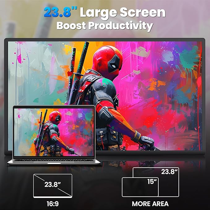 23.8” 4K Portable Monitor, UHD (3840*2160) 120% SRGB IPS FreeSync Gaming Moniter USB-C HDMI Large Work Home Office Second Monitor VESA Mountable, Adjustable Tilt & Height for Laptop, MacBook, PS4,Xbox