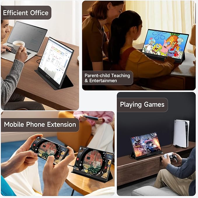 qaf 15.6 Inch Portable Monitor for Laptop, FHD 1080P USB-C HDMI Computer Monitor with 100% sRGB HDR IPS Display, Ultra-Thin Travel Second Screen Compatible with Laptop Mac PC Phone PS5 Xbox Switch