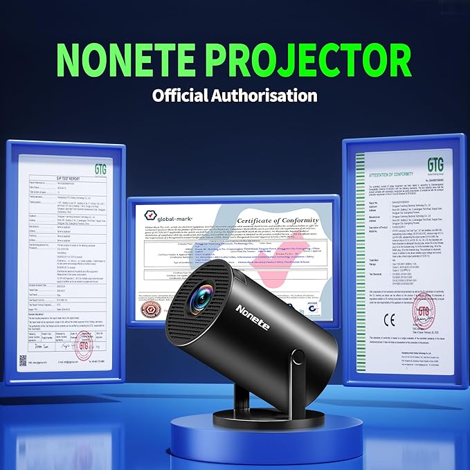 【Built-in Apps】Mini Projector 1080P, 4K Projector Full HD with WIFI 6 and Bluetooth 5.2, Support 270° Rotatable Portable Projector with Auto Keystone Correction,Compatible with Phone/HDMI/USB - Black