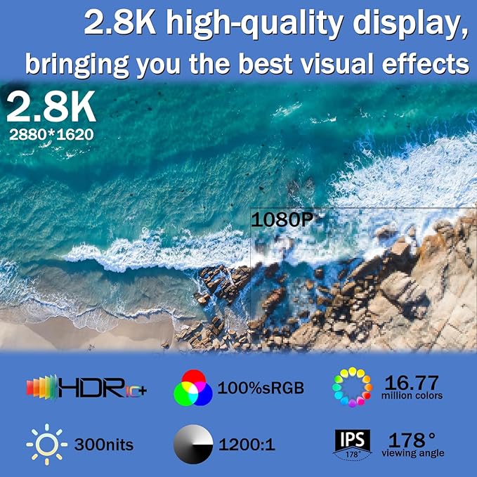 Portable Monitor Touchscreen 15.6" 2.8K Laptop Screen Extender 2880x1620,100Hz,100％sRGB,w/45° Adjustable Stand,mini HDMI USB-C Computer Display for Laptop PC Phone Mac