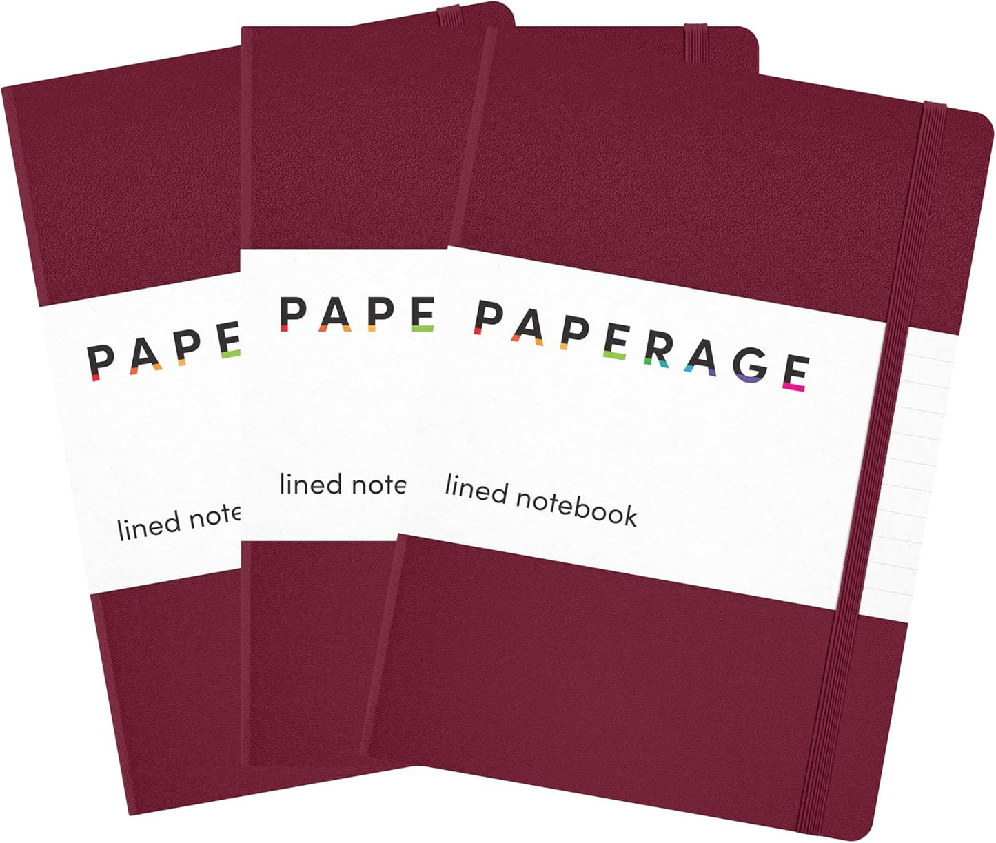 PAPERAGE Lined Journal Notebook, 3 Pack, (Burgundy), 160 Pages, Medium 5.6 in x 8 in - 100 GSM Thick Paper – Hardcover Journaling Notebook for Work, School & Note Taking