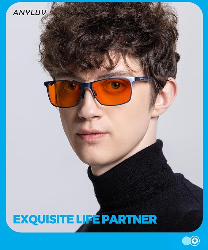 ANYLUV Blue Light Glasses Men, Relieve Eyestrain and Eye Protection, Al-Mg Metal Computer Blue Light Blocking Glasses