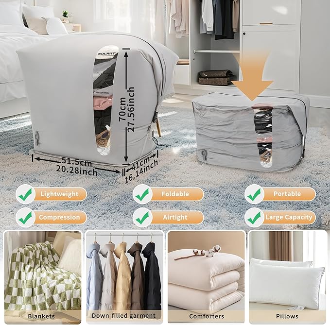 Reusable Vacuum Compression Space Saver Bag,Waterproof Professional IP67 Zip Vacuum Bags for Packing Organizers,Lightweight Compression Packing Bags for Home Family(No Pump)