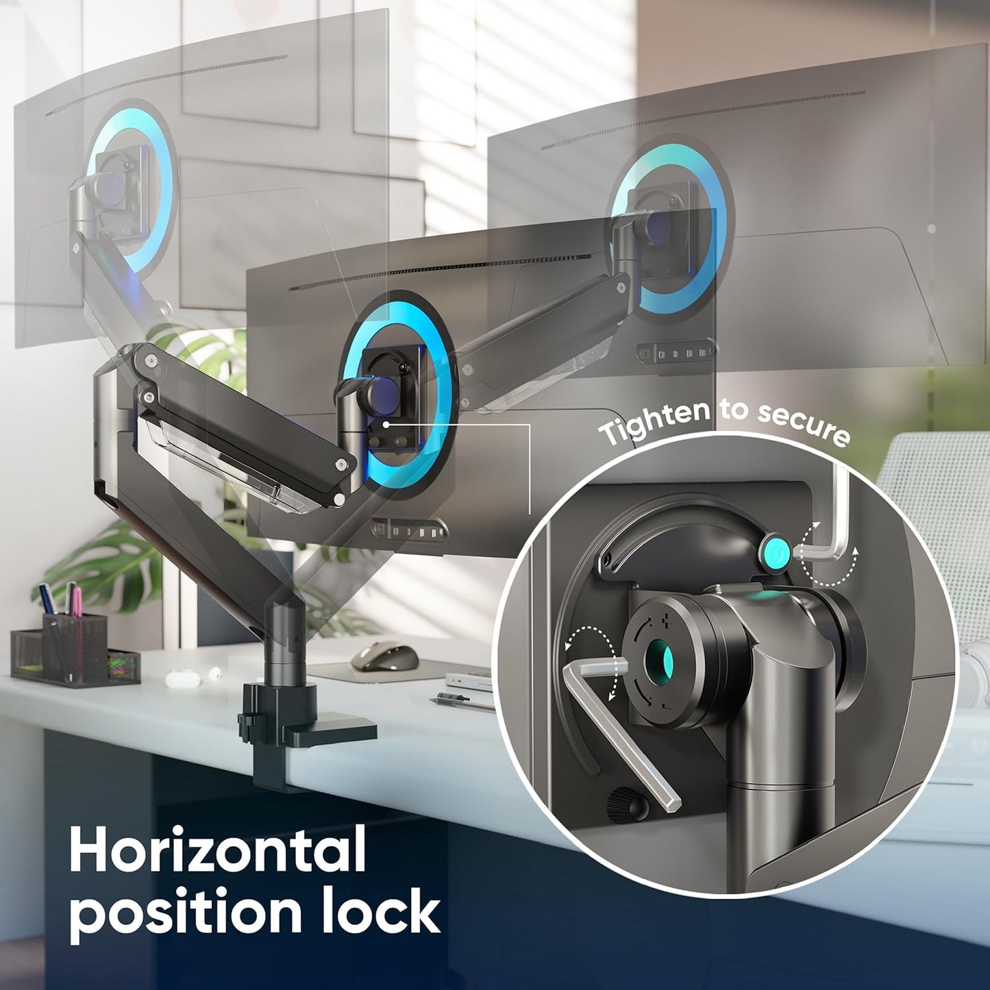 ONKRON Heavy Duty Monitor Arm for 17-57 Inch Screen up to 59.4 lbs, Ultrawide Monitor Mount with Gas Spring, VESA 75x75-200x200, Single Arm Screen Mount for Desk Swivel, Tilt, Rotation Black