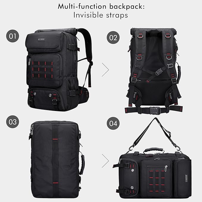 WITZMAN Carry on Travel Backpack for Men Women Airline Approved Convertible Nylon Duffle Backpack Luggage Bag (B682 Black)