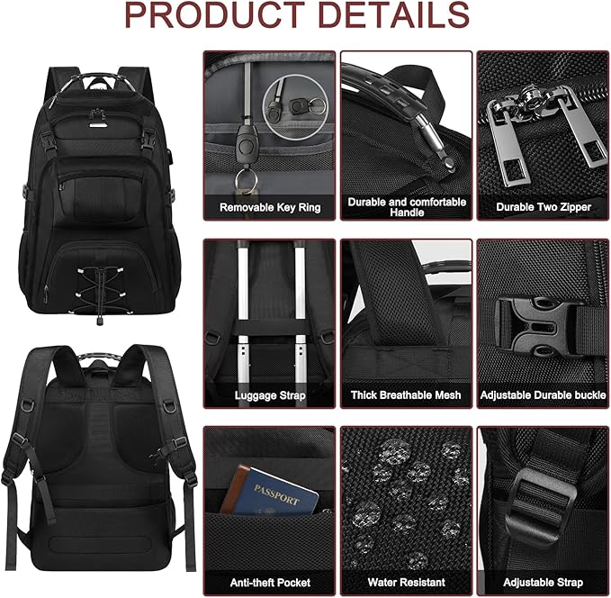 Extra Large Laptop Backpack for Travel, College & Work, TSA Friendly Commuter Gaming Bag with USB Charging Port, Heavy-Duty Anti-Theft Design Fits 18.4 Inch Laptop, Grey, 21.7x15.9x10.2”