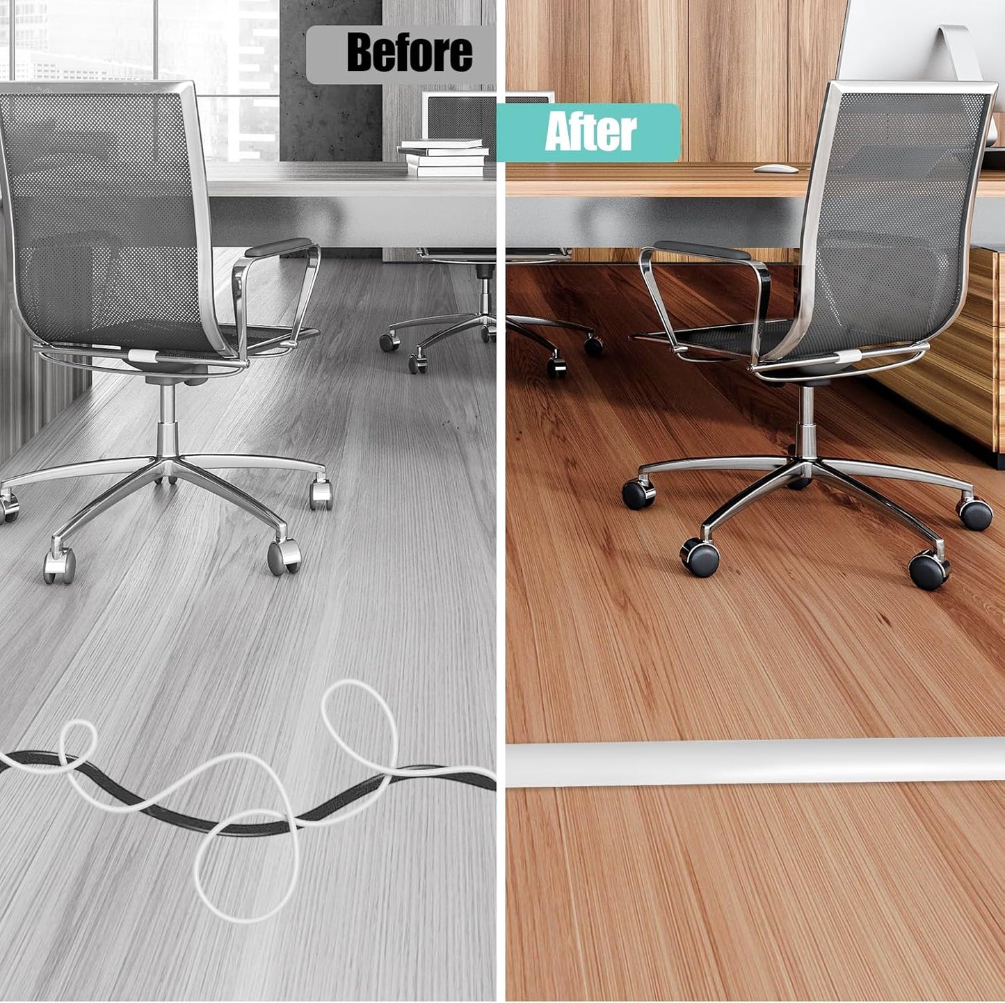 Floor Cord Cover Self Adhesive Cord Hider,10FT Cable Management, Extension Strip Protector for Wires, Prevent Cable Trips for Offices, Gyms, Exhibitions Cavity:0.3"(W) x 0.28"(H) White