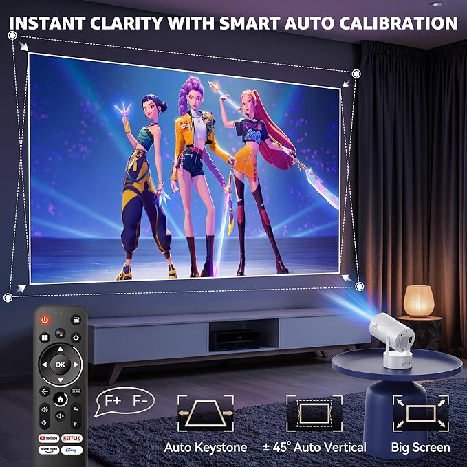 [270°Mount/Battery Powered/Built-in APPs] Projector with Wifi and Bluetooth, Native 1080P Smart Projectors with Built-in Rechargeable Battery, Home Movie Portable-Proyector with Auto Keystones