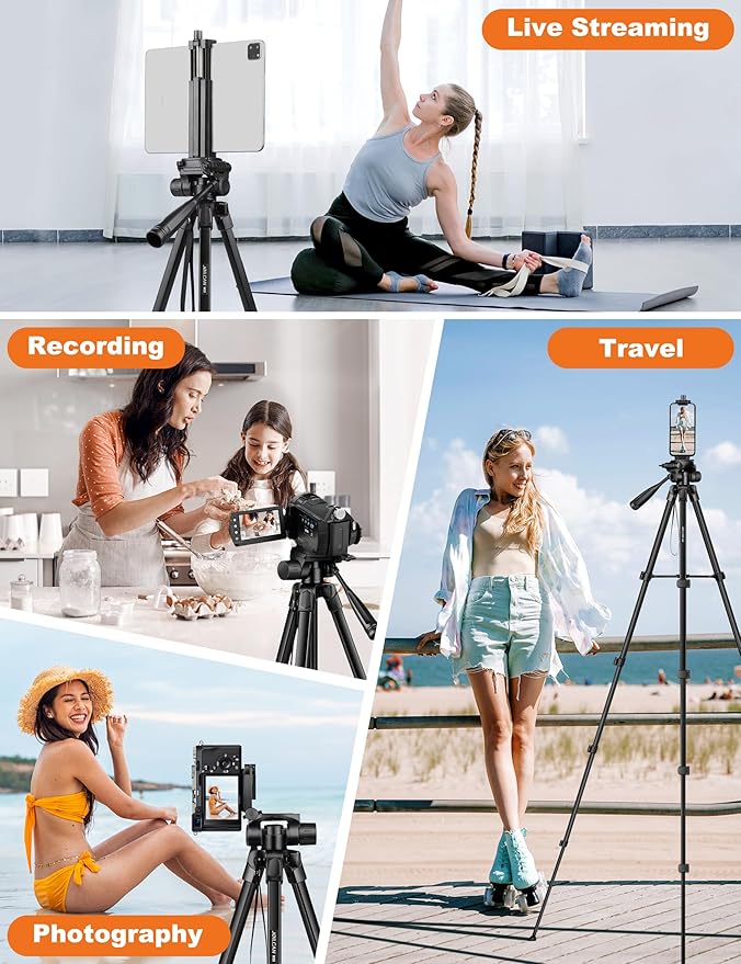 JOILCAN Phone Tripod Stand, 68" Tripod for iPad iPhone Tablet with Remote Universal Holder Carry Bag, Travel Aluminum Tripod for Video Recording Photos Vlogging Compatible with iPad Pro iPhone Camera
