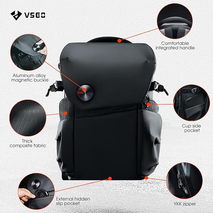 VSGO 20L Professional Camera Backpack for DSLR/SLR, Compatible with Sony Canon Nikon Cameras, DJI RSC2 Gimbals, Tripod, 15.6" Laptop, Lenses & Accessories – Waterproof TPU Canvas, Travel & Outdoor Use
