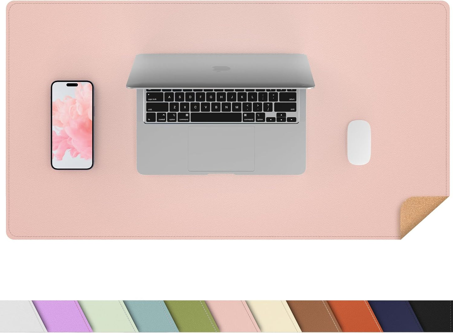 AFIING Dual-Sided Desk Pad, Natural Cork & PU Leather, Desk Mat Protector Non-Slip, Waterproof, Easy Clean,Large Mouse mats for Office and Home Work(Pink, 31.5"x17")