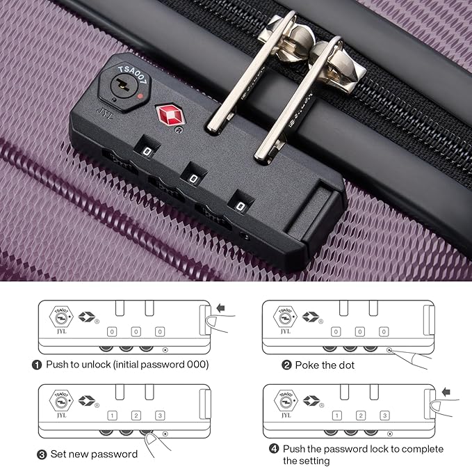 Hanke Luggage Sets 3 piece Carry On Luggage with Wheels PC Hard Shell Suitcases Lightweight Checked Tsa Luggage Extra Large Travel Suitcase Woman Men 20/24/29 Inch （Purple）