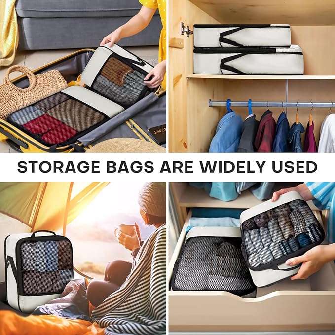 4 PCS Set Compression Packing Cubes for Travel, Lightweight Packaging Organizer Bags for Carry On Space Saving, Travel Essentials Cubes for Suitcase Backpack, Beige