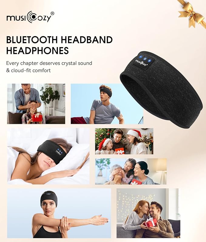 MUSICOZY Sleep Headphones Bluetooth 5.4 Headband, Wireless Earphones Music Sleep Earbuds Sleeping Eye Mask with HD Stereo Speakers for Workout Running Travel Yoga, Ideal Gifts for Women Men