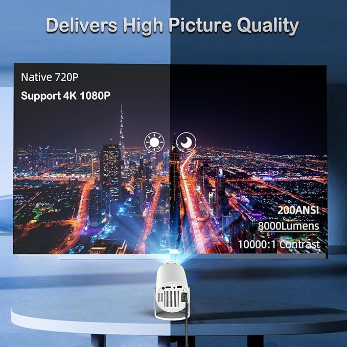 Mini Projector with WiFi and Bluetooth, 4K Support JAOKPO Outdoor Portable Movie Projector Built-in Android 11 system Auto Keystone Home Smart Projector for Phone/TV Stick/Laptop