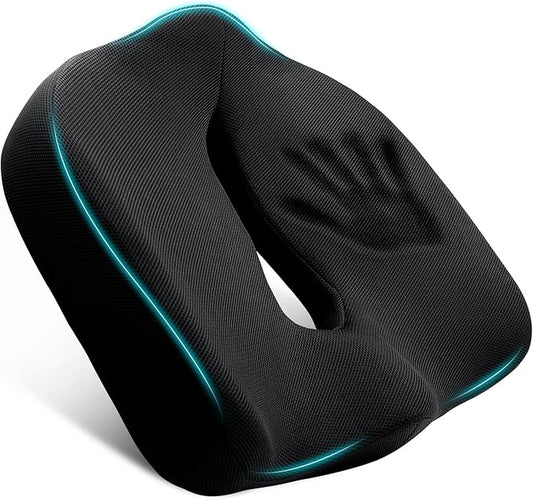 Ergonomic Memory Foam Seat Cushion for Office Chair, Extra Large Pad with U-Shaped Design for Pressure Relief, Coccyx Sciatica & Back Pain Relief, for Home, Car Long Sitting (Black)