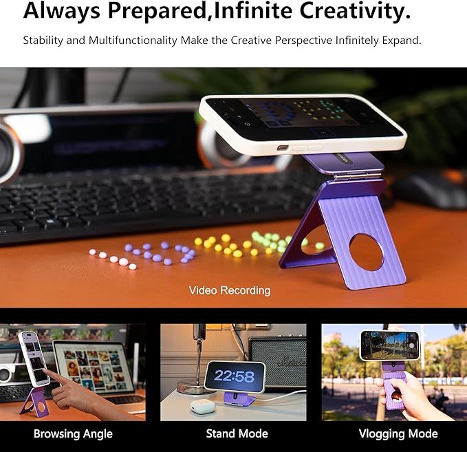 Phone Tripod Stand, Aluminum Alloy Mini Tripod Compatible with Magsafe iPhone 17/16/15/14/13/12 Series, Foldable Strong Magnetic Phone Stand, Mult-Angle Adjustment Selfie Stick