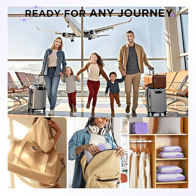 8 Set Compression Packing Cubes for Travel Essentials,Compressible Expandable Packing Cubes for Suitcase,OlarHike Luggage Organizer Bags for Travel,Handy Helper for Organizing Clothes(Light Purple)