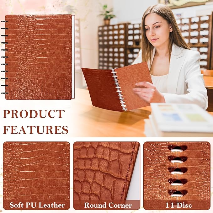 Pu Leather 8.5x11 In Discbound Notebook Cover And Disc Set Discbound Planner Cover With 11 Pcs Expansion Discs Disc Bound Notebook Accessories Letter Size For Office(Brown;No Inner Paper)