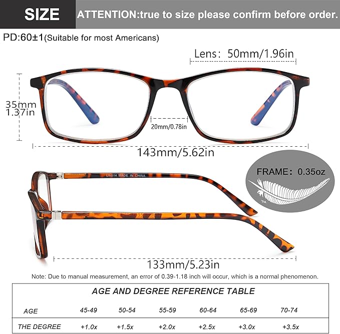 Professional Reading Glasses for Men/Women, Blue Light Blocking Computer Readers with Spring Hinges for Glare and UV Protection