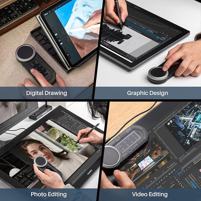 HUION Keydial Remote Bluetooth Programmable Keypad with Dual Dials 60 Customized Keys, OLED Display Macro Keypad Work with PC, Mac, Mobile, One-Hand Shortcut Keyboard for Drawing Tablet, Laptops