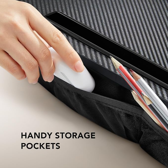 UANUO Lap Laptop Desk - Portable Lap Desk with Pillow Cushion, Fits up to 15.6 inch Laptop, with Anti-Slip Strip & Storage Function for Home Office Students Use as Computer Stand - Black