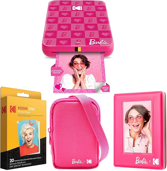 KODAK x Barbie Step Slim Wireless Instant Portable Photo Mobile Printer (Iconic Style)+ Barbie Deluxe Camera Case + Barbie Photo Album + Zink Paper (20 Sheets)