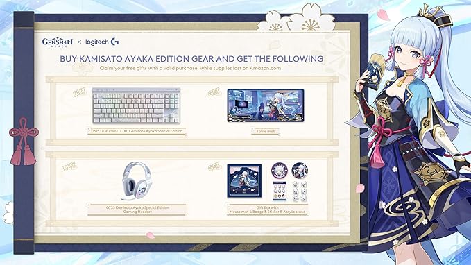 Logitech G733 Lightspeed RGB Wireless Gaming Headset with Suspension Headband, Kamisato Ayaka Special Edition, LIGHTSYNC RGB, Blue Voce mic Technology and PRO-G Audio Drivers