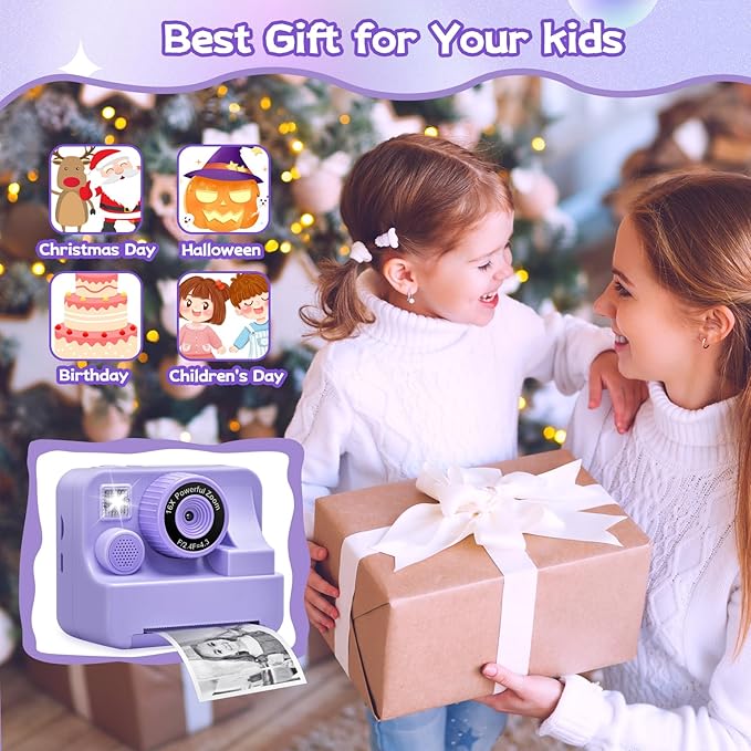 Kids Camera Instant Print, Dual Cameras Photo 1080 HD 2.4 Inch Screen Toddler Print Camera with 3 Prints Paper & 32 G,Christmas Birthday Gifts for Girls Boy 3 4 5 6 7 8 9 1s0 11 12 Year Old