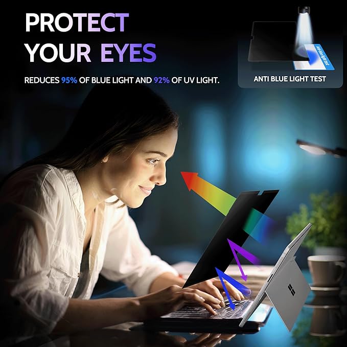 Privacy Screen for 12.3 Inch Surface Pro 7+/7/6/5/4/3, MagicSuction™ Removable Anti Spy Black Protector, Glare Blue Light Filter for Microsoft Laptop Computer Monitor