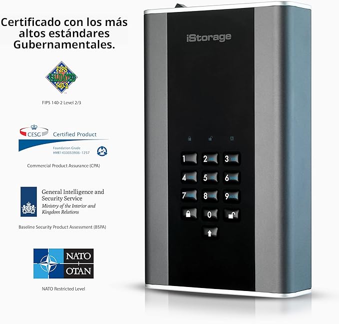 iStorage diskAshur DT2 256-bit 12TB | FIPS Level 3 Certified | Secure encrypted Desktop Hard Drive | Password Protected