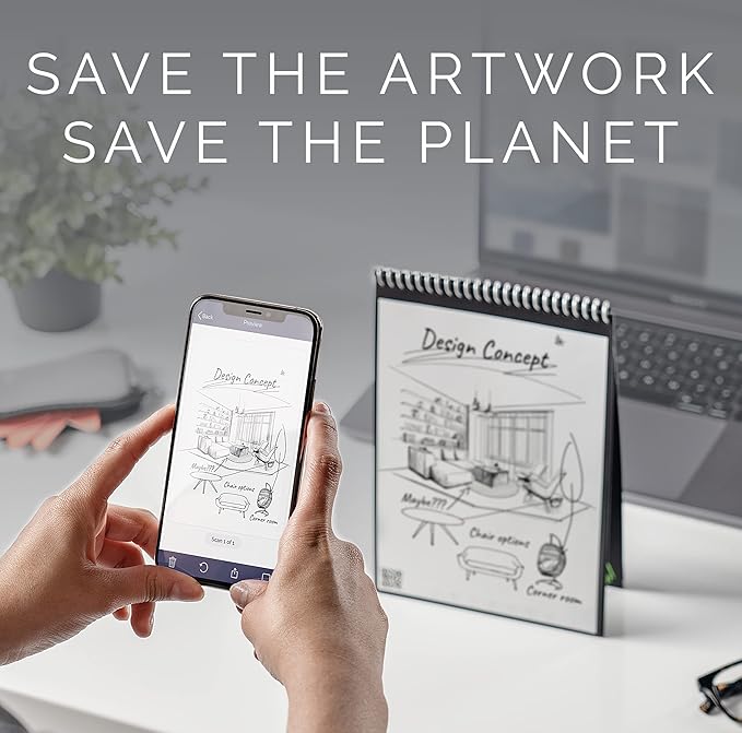 Rocketbook Smart Reusable Notebook, Flip Executive Size Spiral Notebook, Infinity Black, (6" x 8.8"")