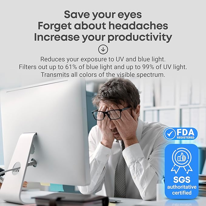 VINTEZ Blue Light Screen Protector for 21.5 Inch Computer Monitor and Laptop – Anti-UV Blue Light Blocking Film for Desktop PC, Eye Protection Filter, 19.3" x 11.3", 1 Pack