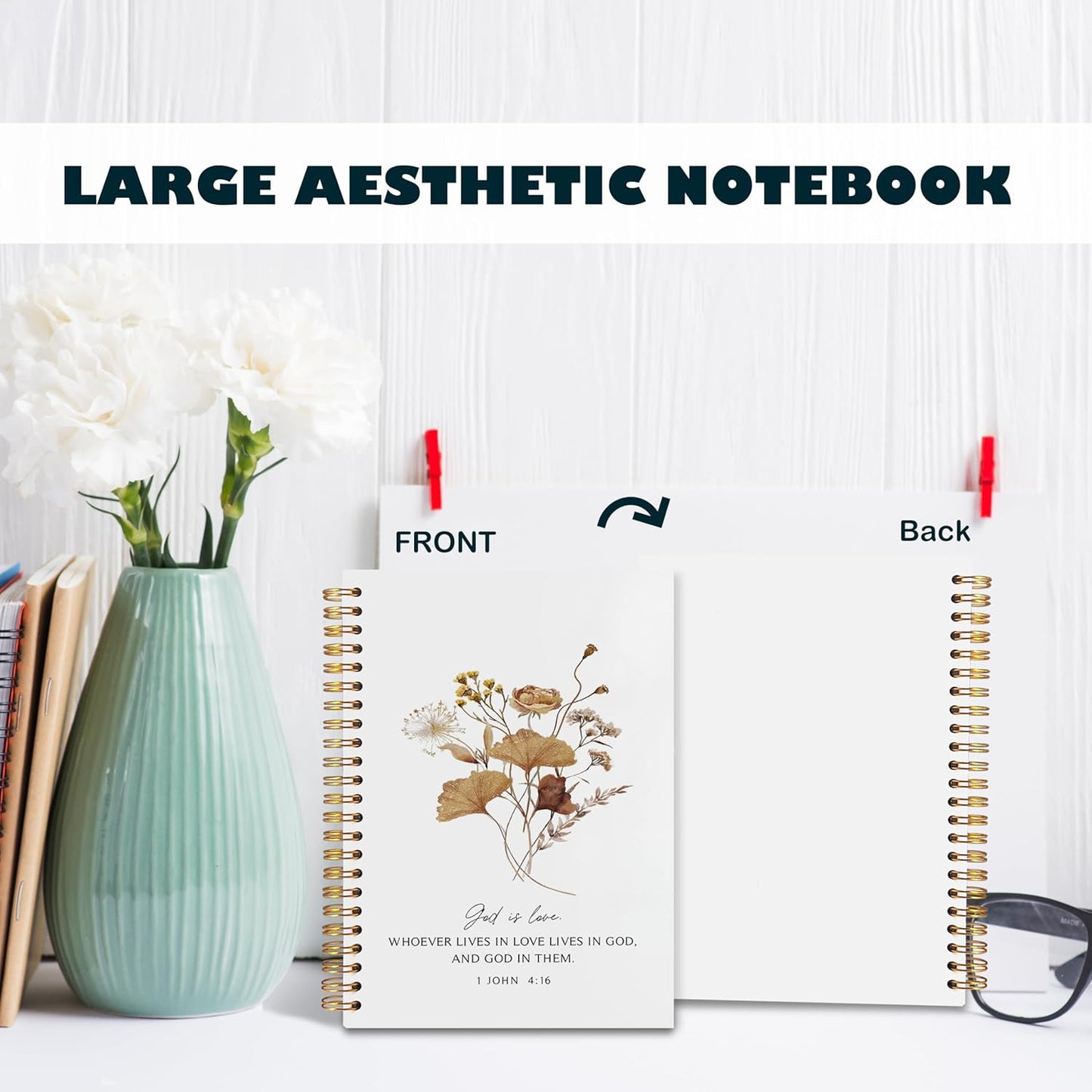 BearCake God is Love Floral Christian Notebook Journal, Christian Gifts for Women, Bible Notebooks for Note Taking, Bible Journaling Notebook, Hardcover Spiral Notebook 5.5x8.3