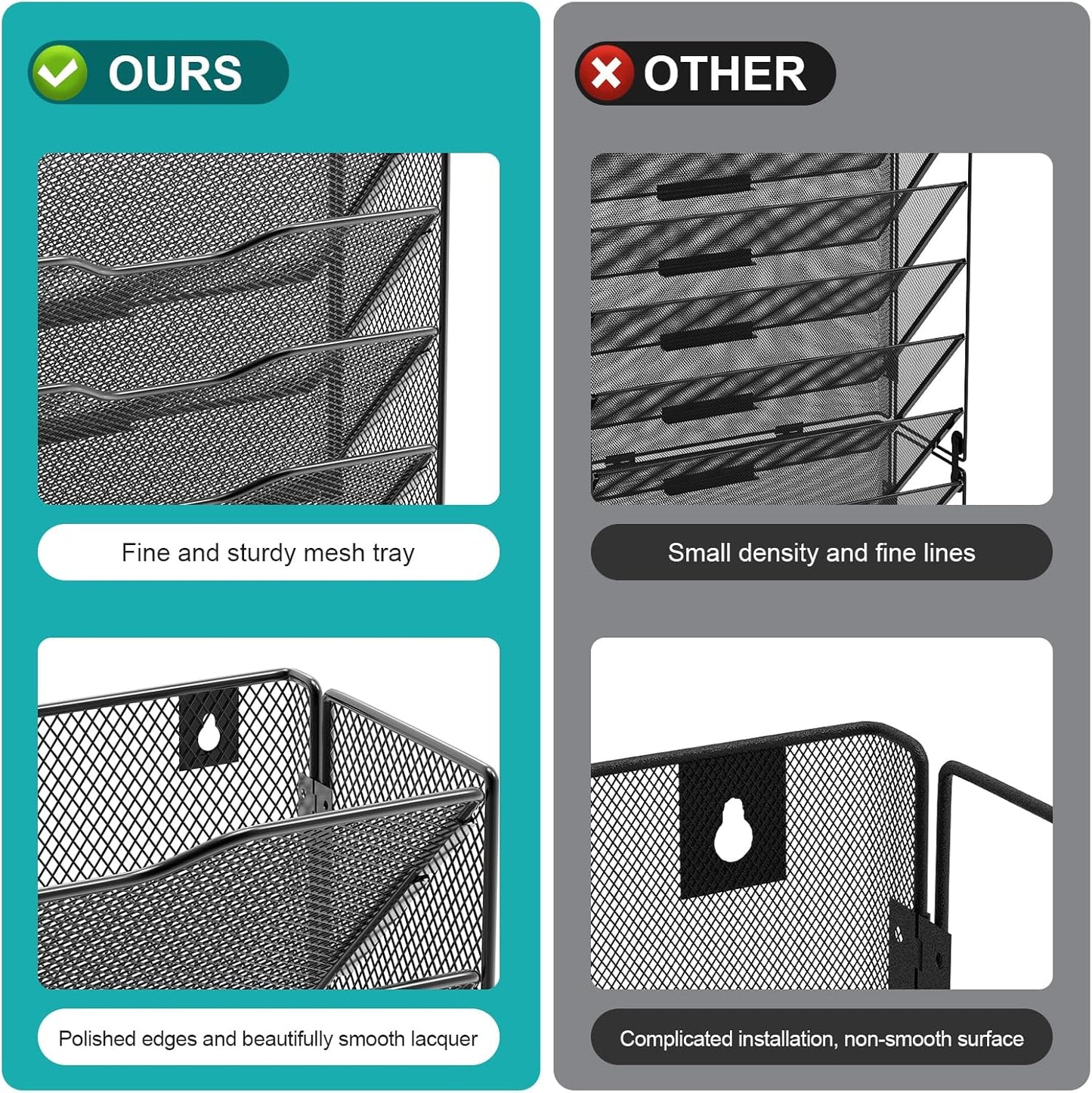 10 Tier Hanging Wall File Organizer, Wall File Holder Organizer Mounted Letter Mail Magazine File Rack With Flat Tray For Office Home School, Black