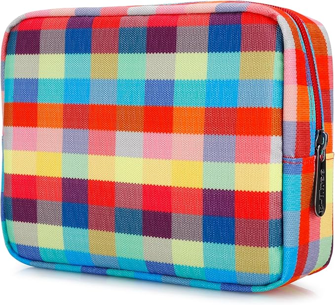 E-Tree Cute Makeup Bag,Big Travel Make up Pouch,Zipper Large Toiletry Cosmetic Brush Skin Care Case for Women Man,Tech Electronic Organizer,Small Canvas Storage for Personal Items,Colorful Checkered